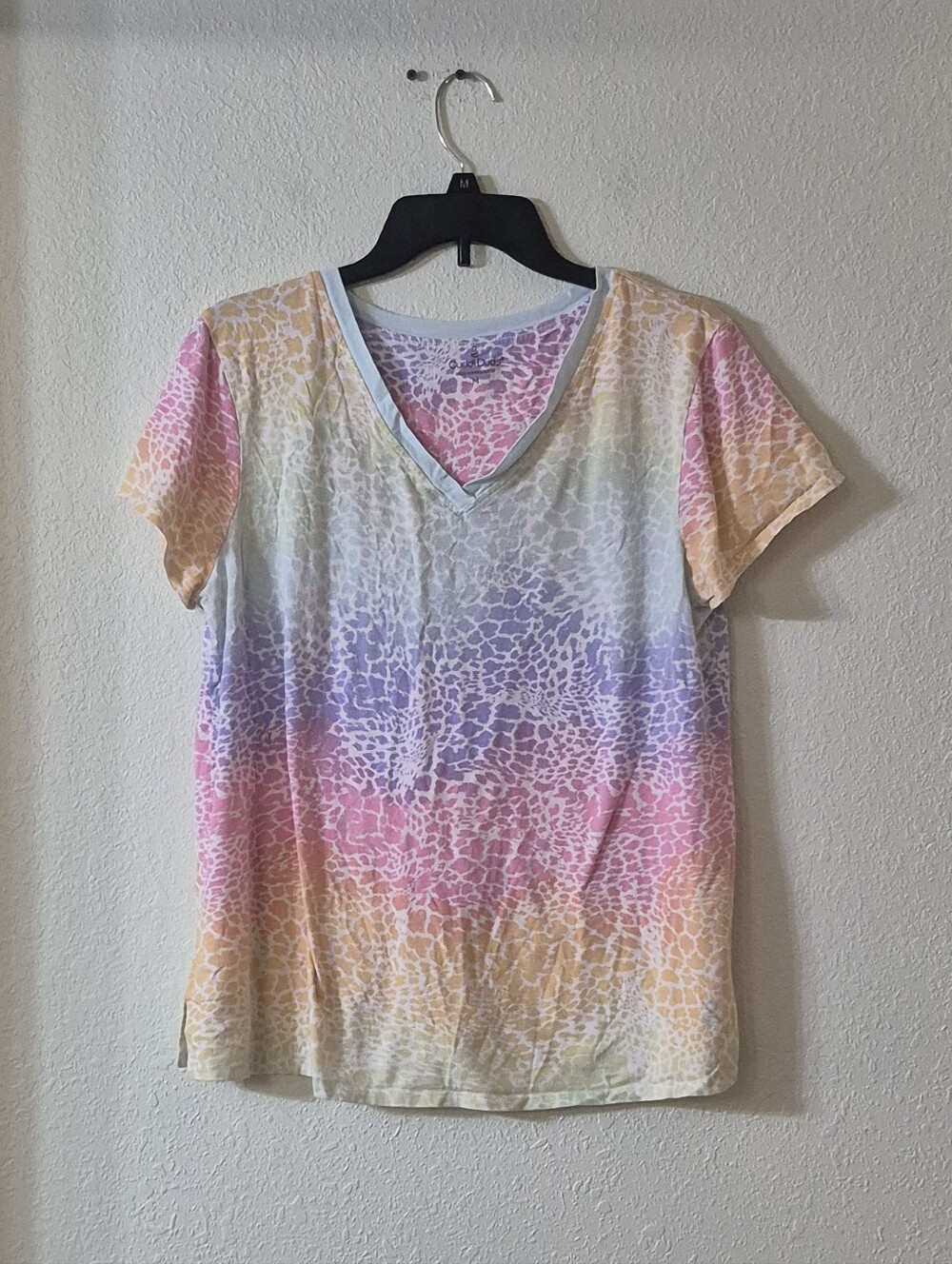 Cuddl Duds Pastel Ombre Animal Print V-Neck Tee - Pink, Purple, Yellow, Cream